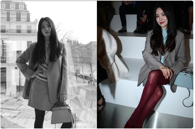 淺藍套裝、酒紅絲襪…這次不走優雅：Fendi 高訂大秀，宋慧喬一身時髦穿搭！
